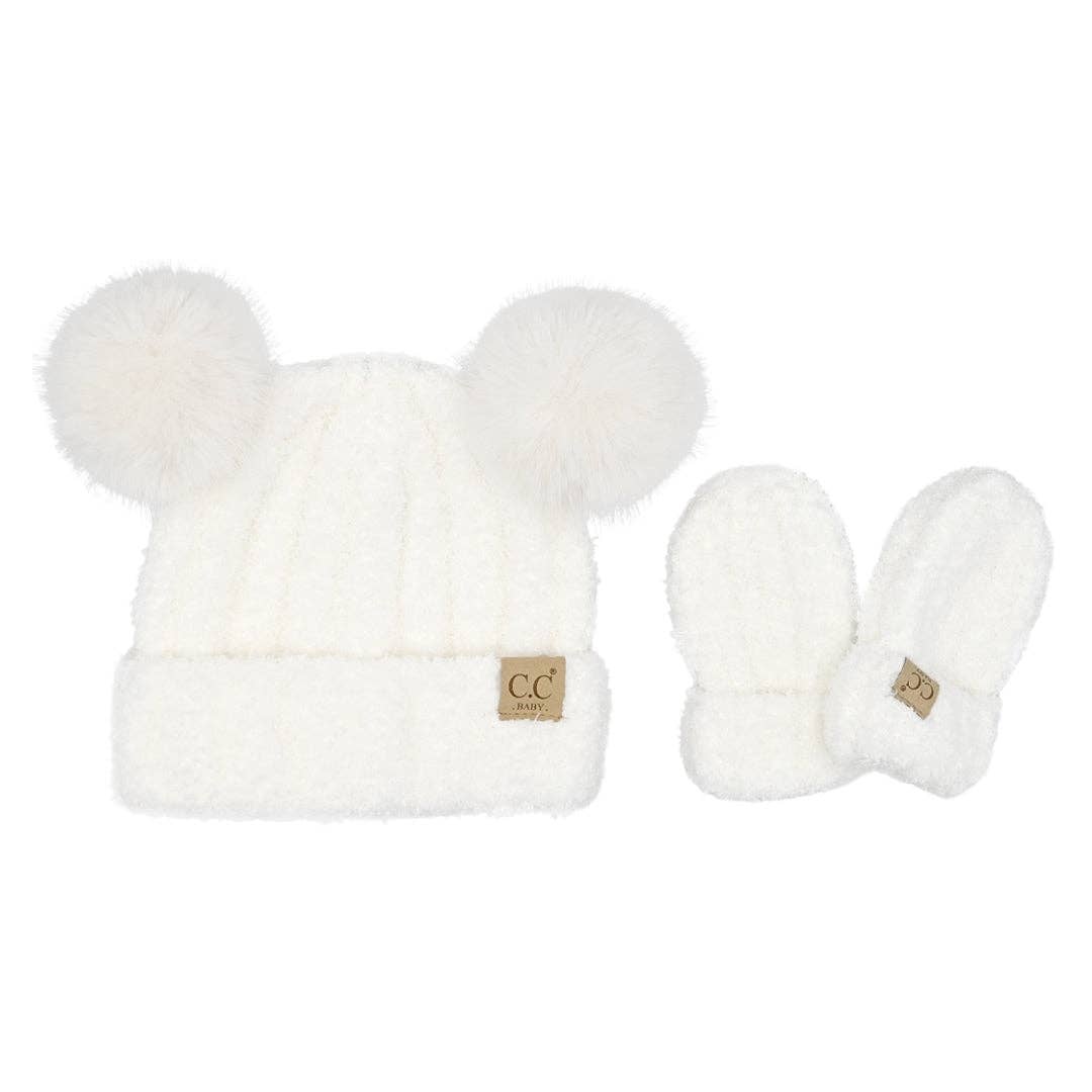 BABY Cozy Yarn C.C Hat/Mitten Set BBSEE0111: White