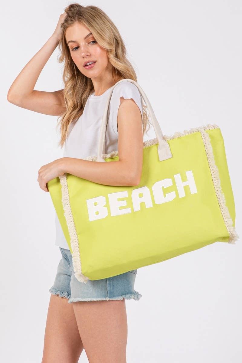 Beach Print Fringe Large Tote Bag: OR