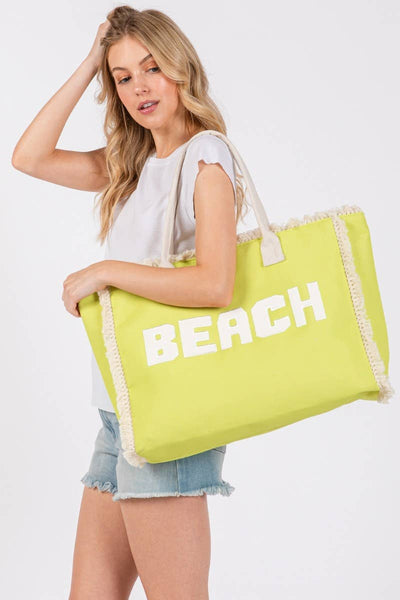 Beach Print Fringe Large Tote Bag: OR