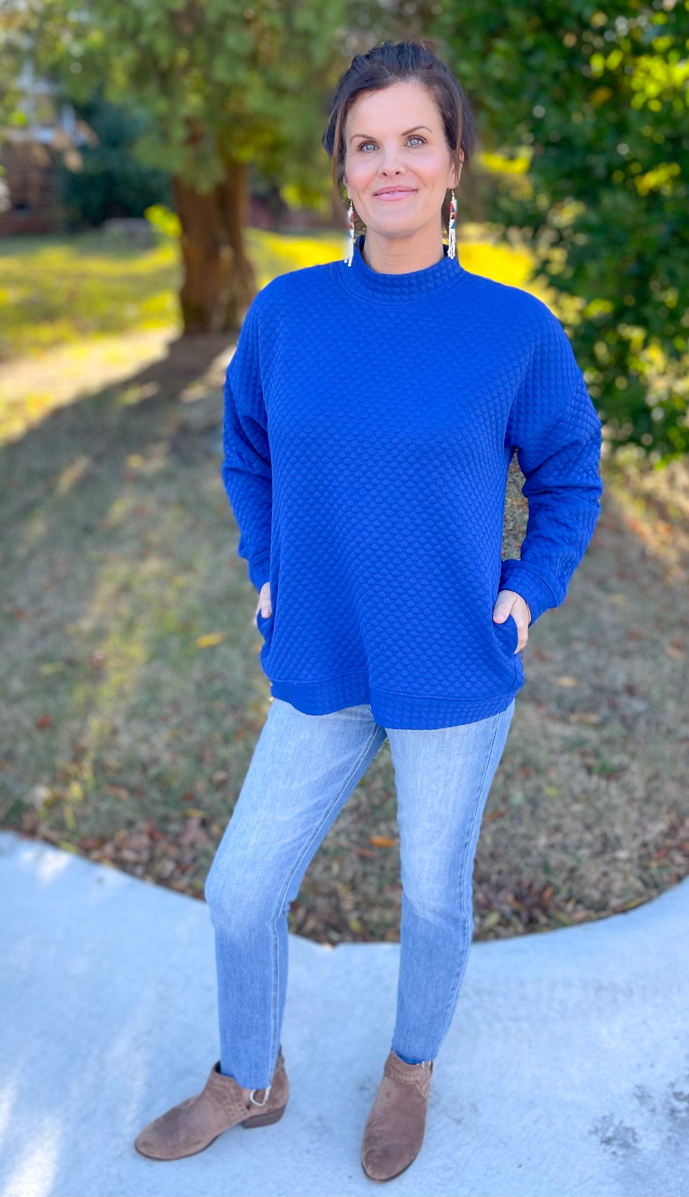 Hey There Royal Blue Textured Mock Neck Knit Top