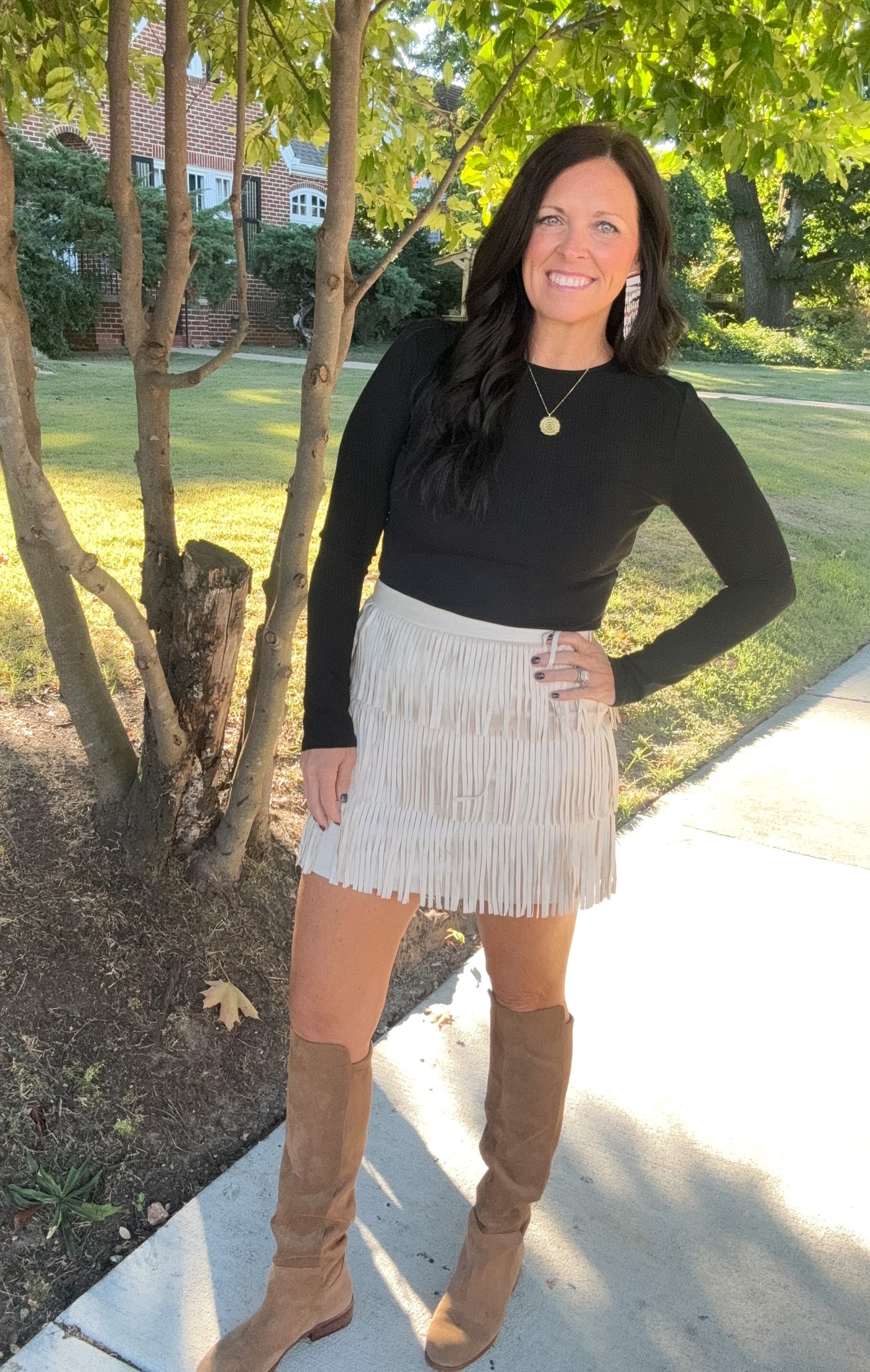 Party Lights Faux Suede Fringe Mini Skirt