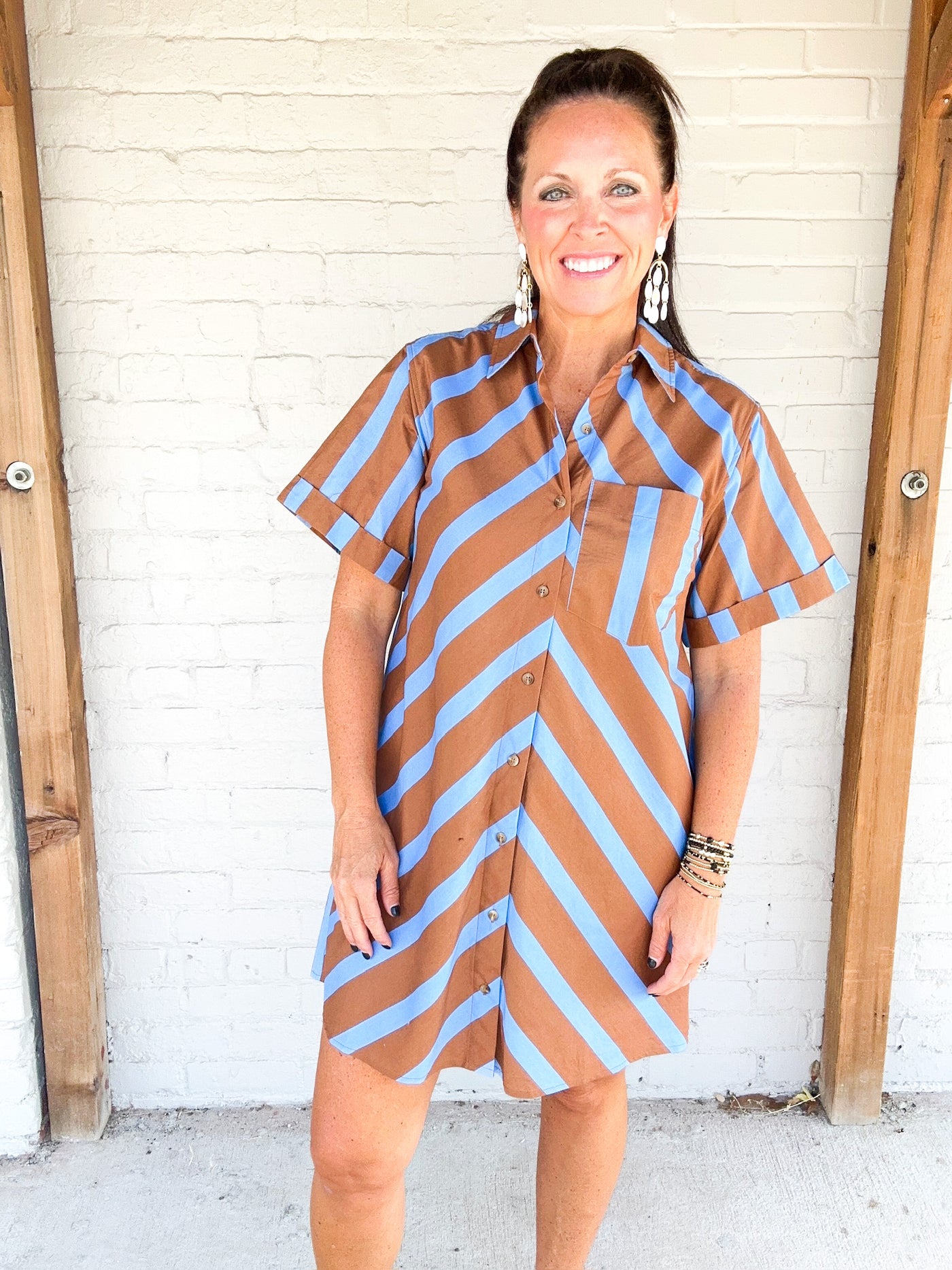 Burning Bridges V-Striped Button Down Dress