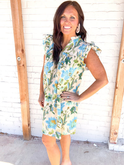 Rhinestone Cowboy Floral Split Neck Dress