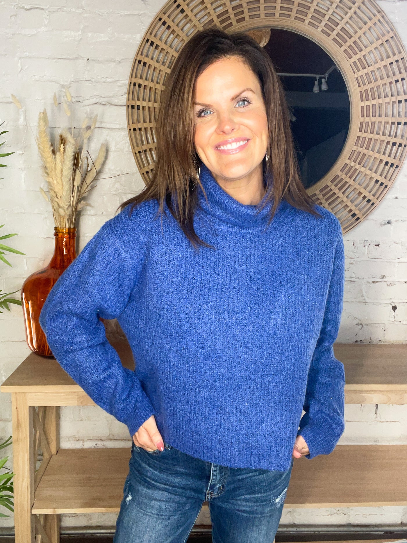 Sound Off Blue High Neck Cropped Sweater