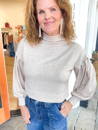 A Little Bit More Mock Neck Balloon Sleeve Top