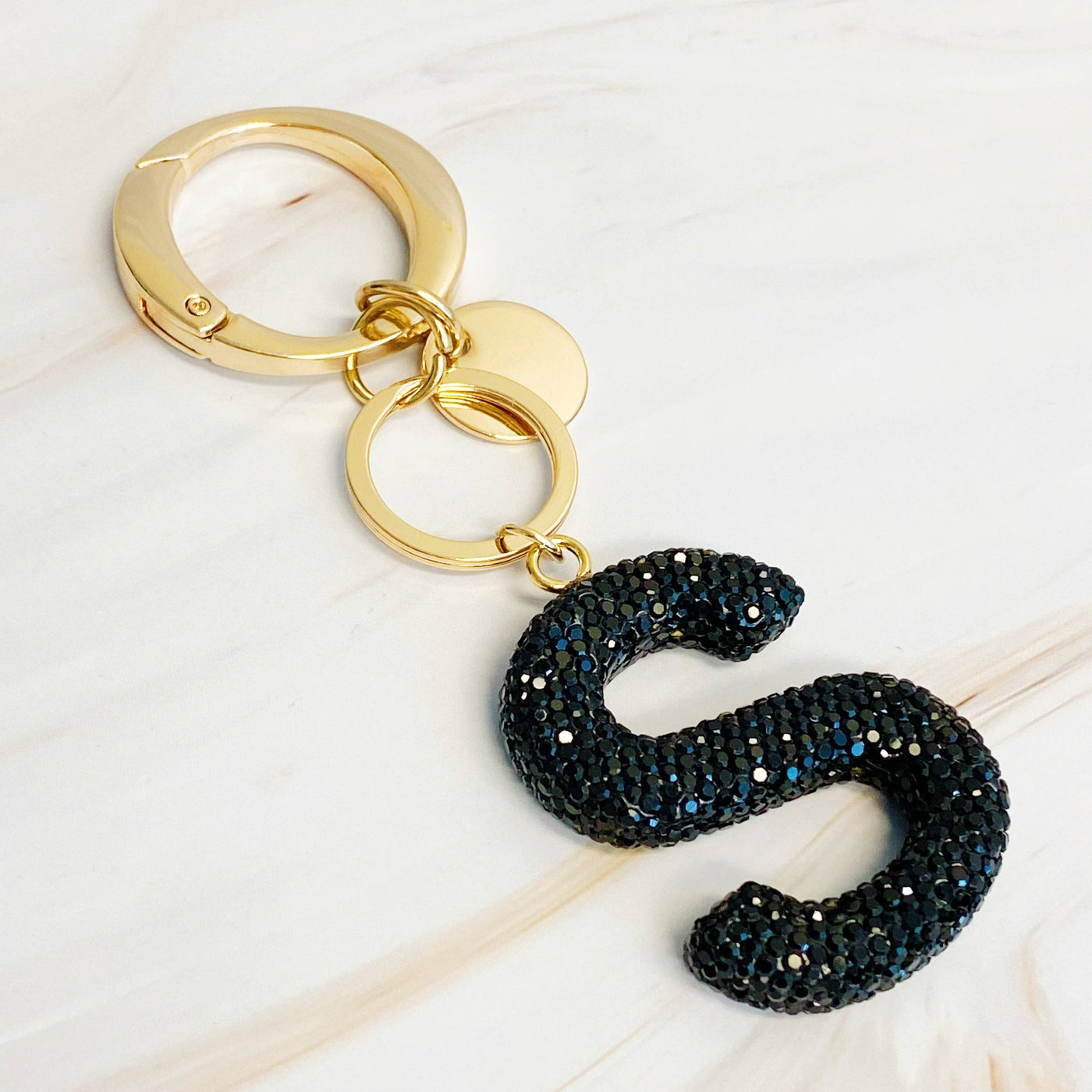 It Girl Glam Initial Key Chain: Black Diamonds / S