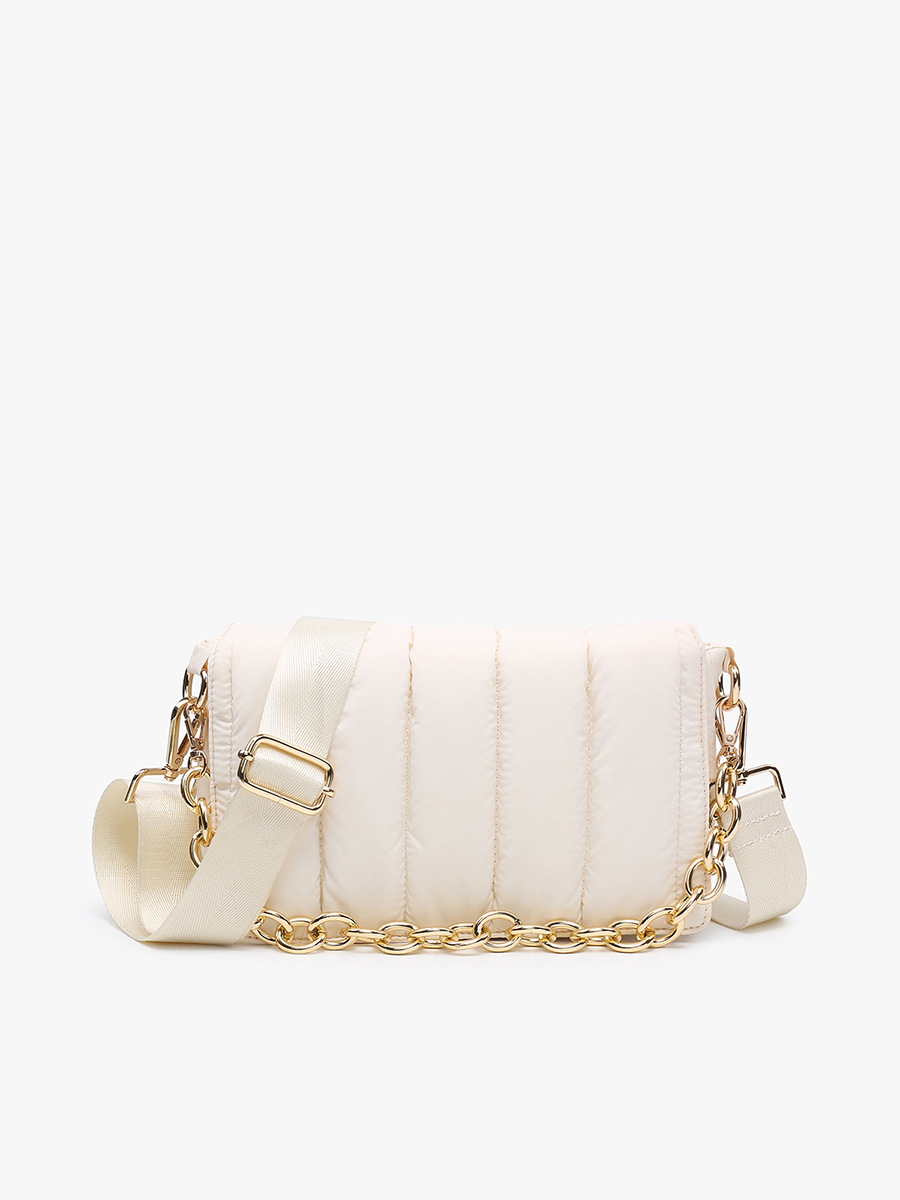 Lala Quilted Chain Crossbody: Off-White