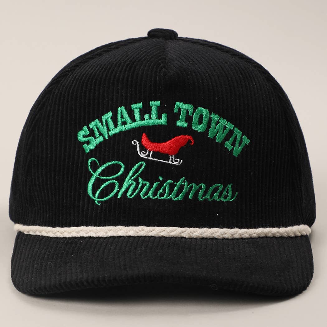 SMALL TOWN CHRISTMAS Corduroy Rope Trucker Hat: BLACK