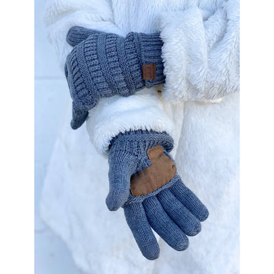 Women's Knit CC Gloves with Fuzzy Lining: Teal