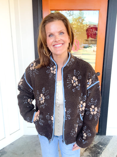 The Power Of Love Floral Fleece Sherpa Jacket