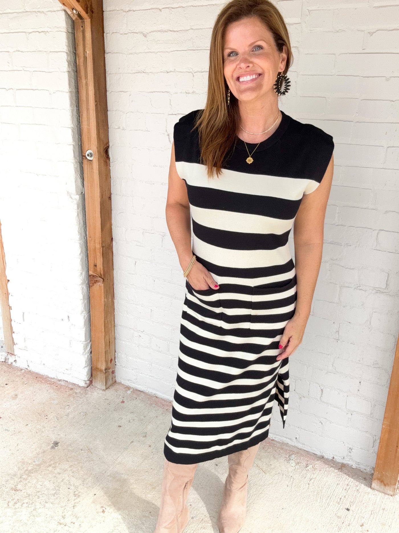 His Latest Flame Striped Sweater Knit Midi Dress