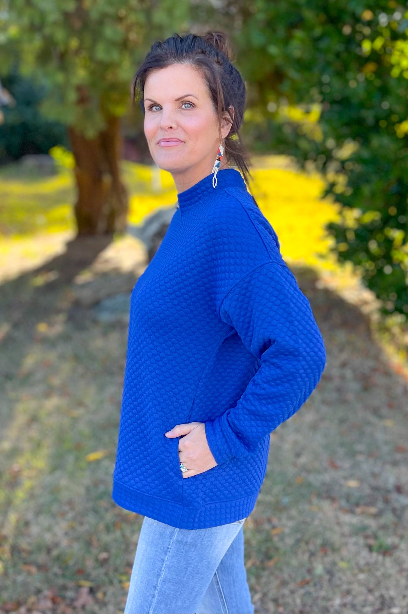 Hey There Royal Blue Textured Mock Neck Knit Top