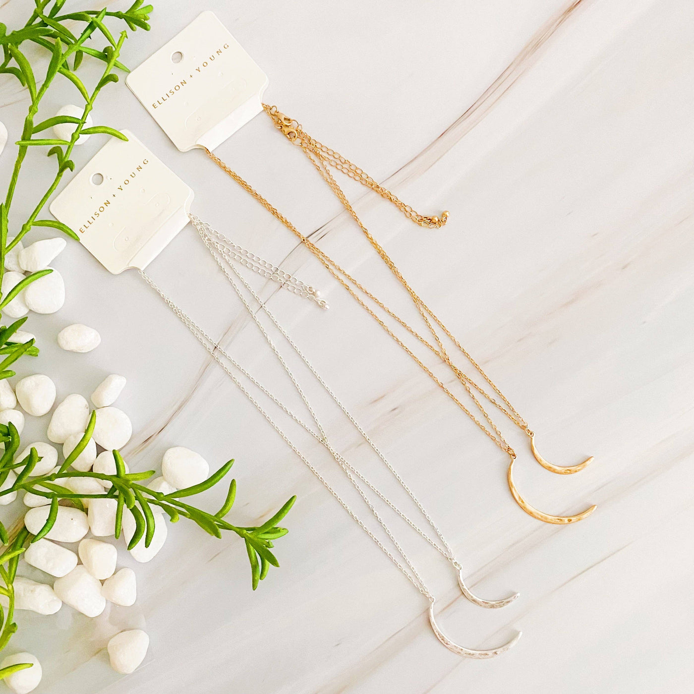 Crescent Duo Necklace Set Of 2: Gold