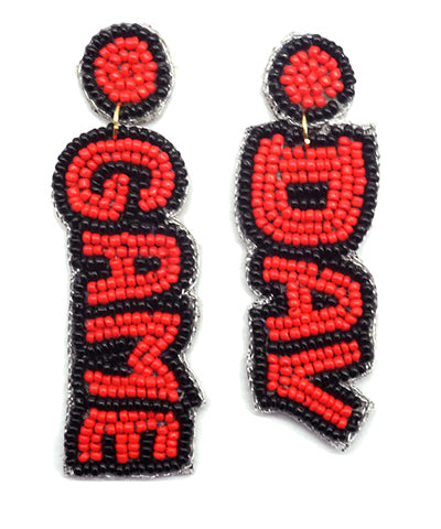 Red/Black Game Day Beads Drop Earrings