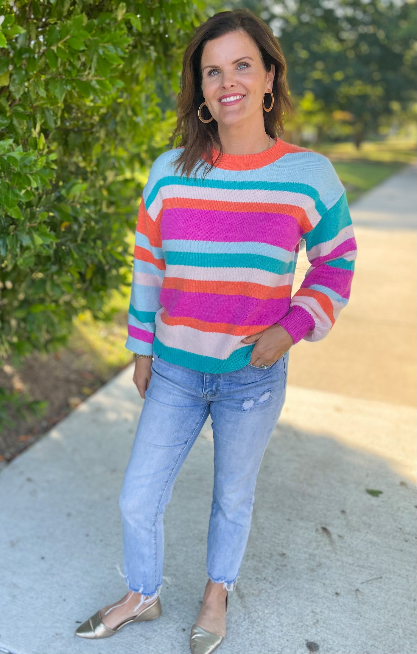 Lately Orange Stripe Sweater