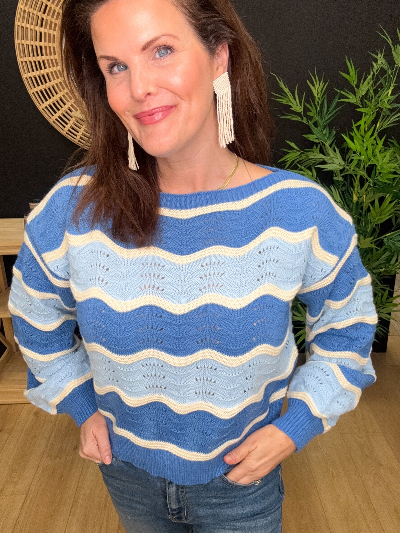 Mama Told Me Wavy Striped Cropped Sweater