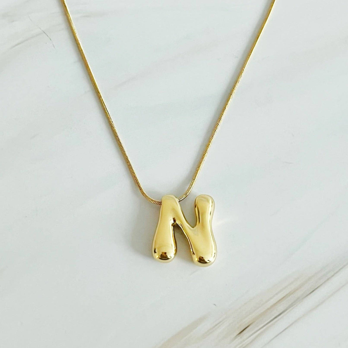 Balloon Letter Initial Necklace: Yellow Gold / V