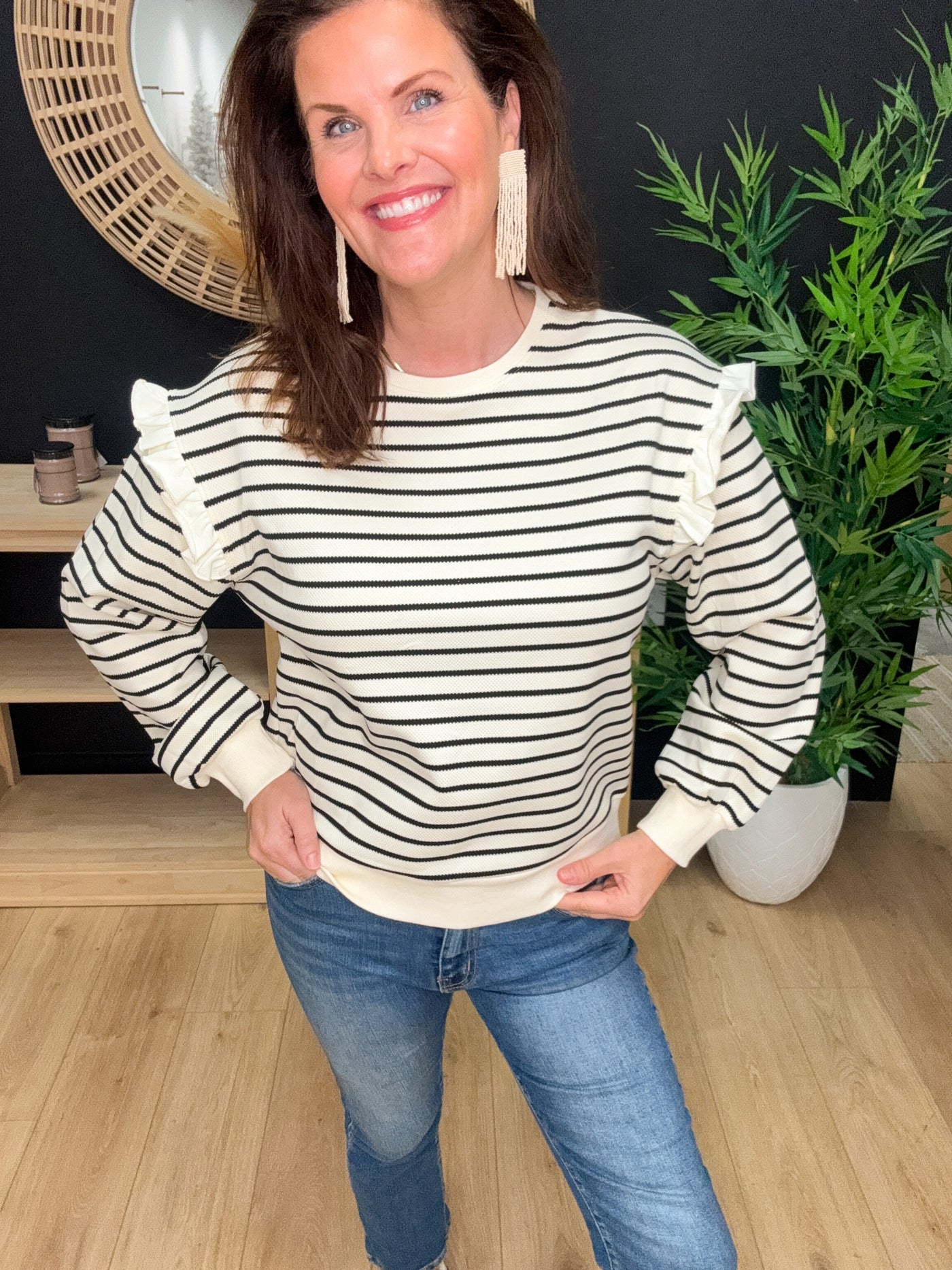 Get Ready Striped Ruffle Sweatshirt