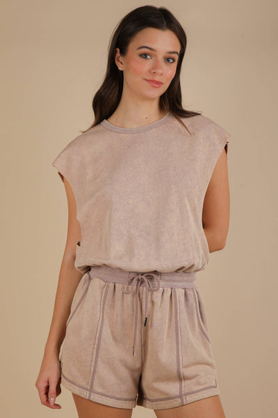 NP70783-Washed Knit Romper w/ Cutout Back: BLACK / S-M-L/2-2-2