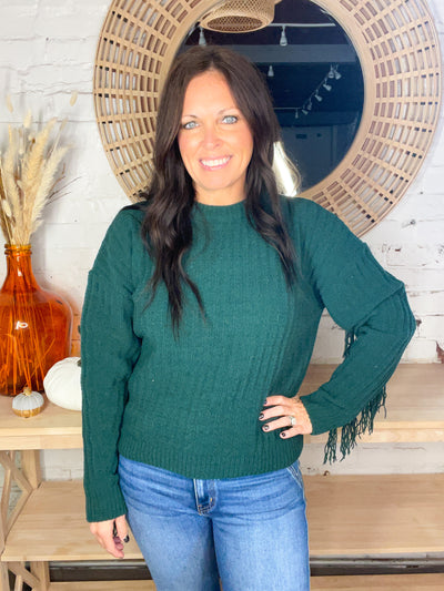 Cry Fringe Trim Ribbed Chenille Sweater