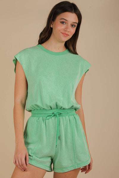 NP70783-Washed Knit Romper w/ Cutout Back: BLACK / S-M-L/2-2-2