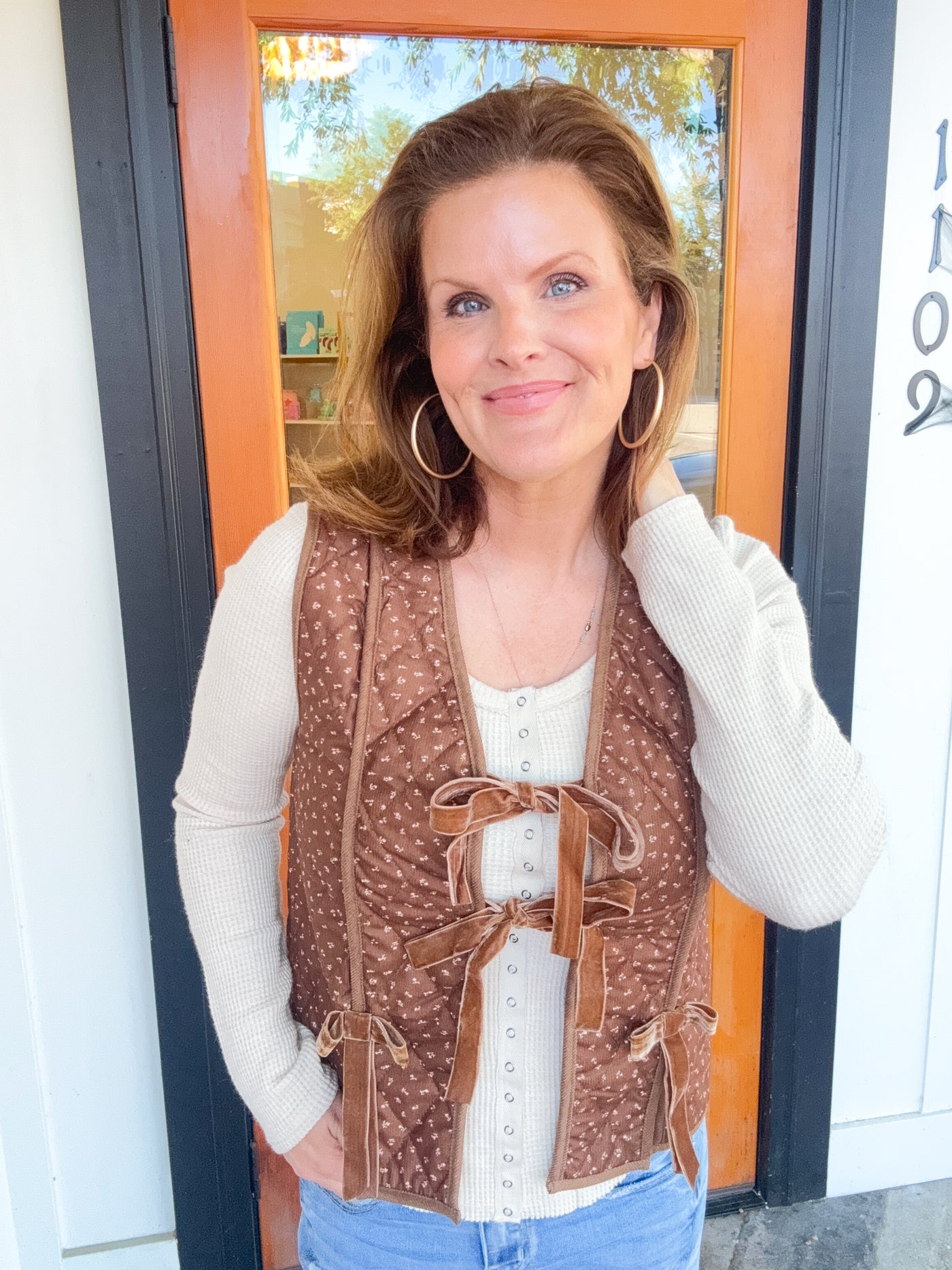 You Belong To The City Corduroy Quilted Floral Tie Vest