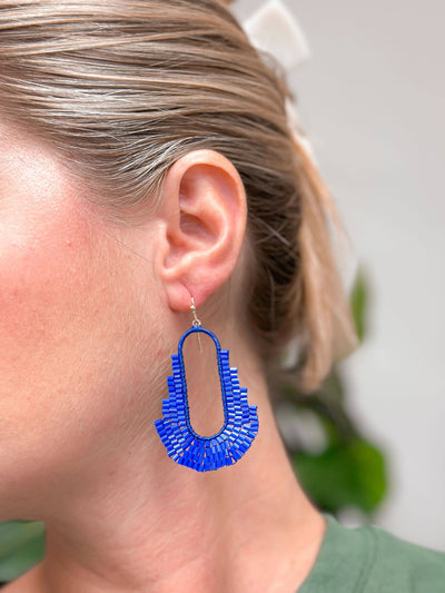 Bold Seed Bead Dangle Earrings - Blue