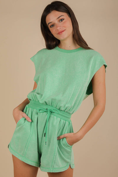 NP70783-Washed Knit Romper w/ Cutout Back: BLACK / S-M-L/2-2-2