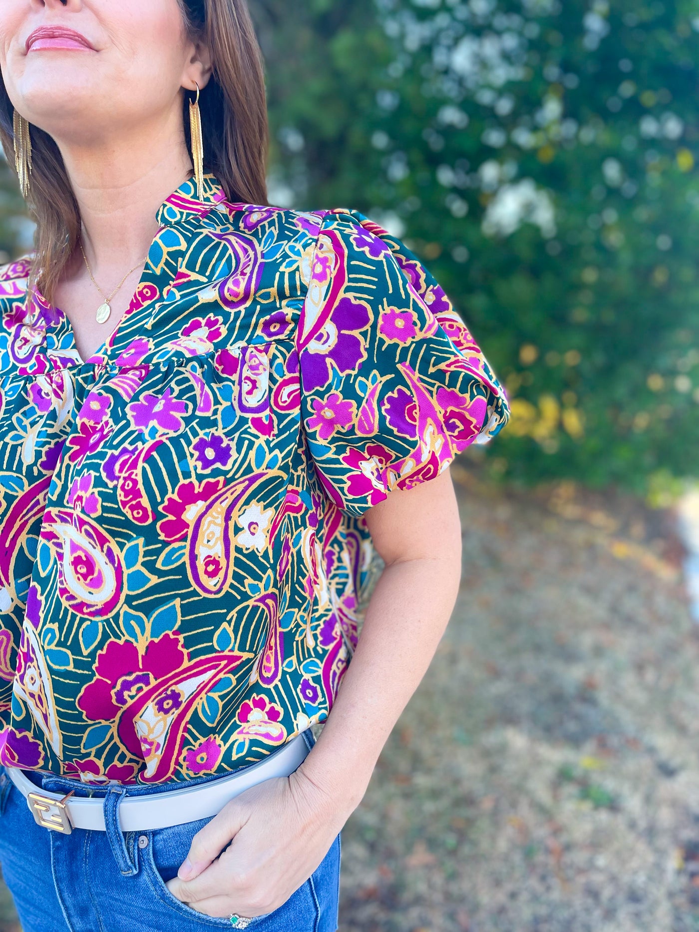 Answer Me My Love Paisley Bubble Sleeve Top
