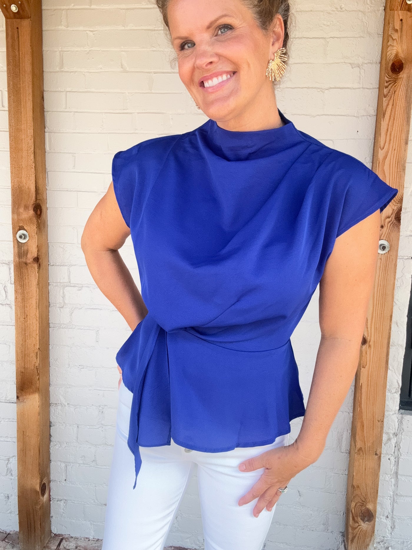 Raindrops Peplum Mock Neck Top