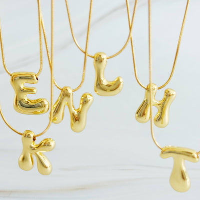 Balloon Letter Initial Necklace: Yellow Gold / C