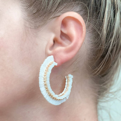 Beaded Raffia Hoop Earrings: White