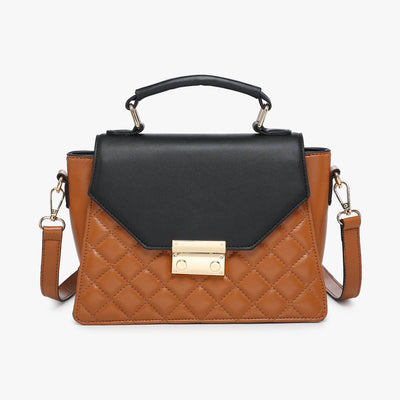 Lou Square Quilted Crossbody w/ Push Lock: Black/Brown