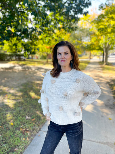 Mockin' Bird Hill Ivory Pom Pom Chunky Knit Sweater