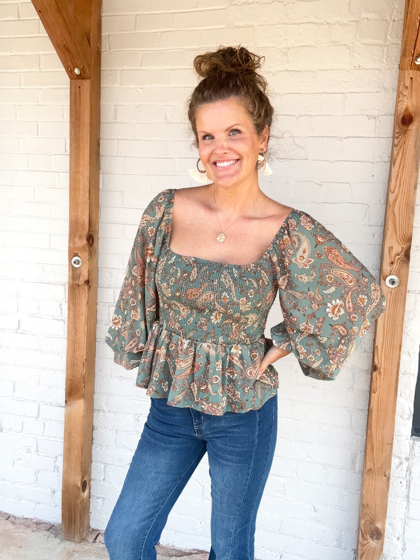 My True Story Paisley Peplum Top