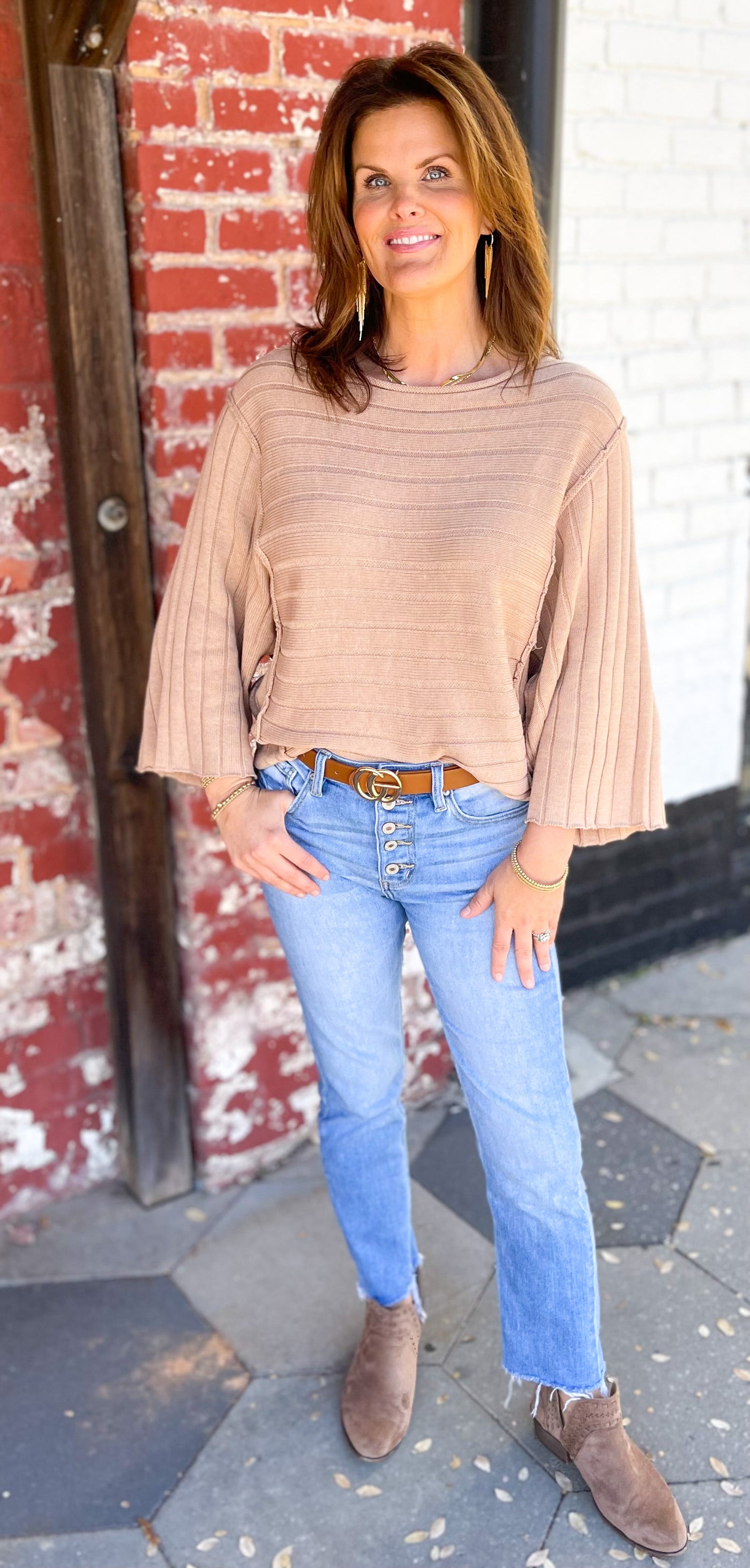 Meet Mister Callaghan Ribbed Knit Striped Dolman Sweater