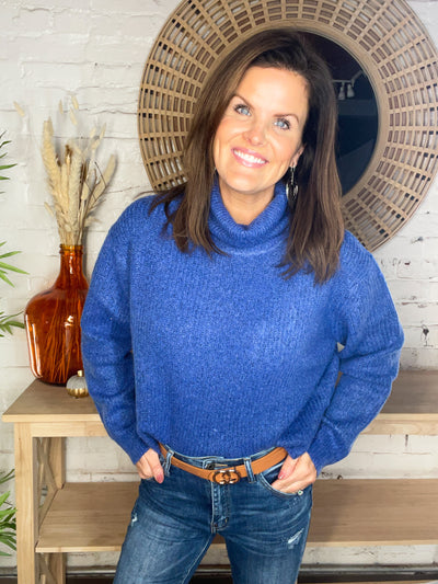 Sound Off Blue High Neck Cropped Sweater