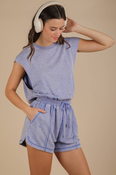 NP70783-Washed Knit Romper w/ Cutout Back: BLACK / S-M-L/2-2-2