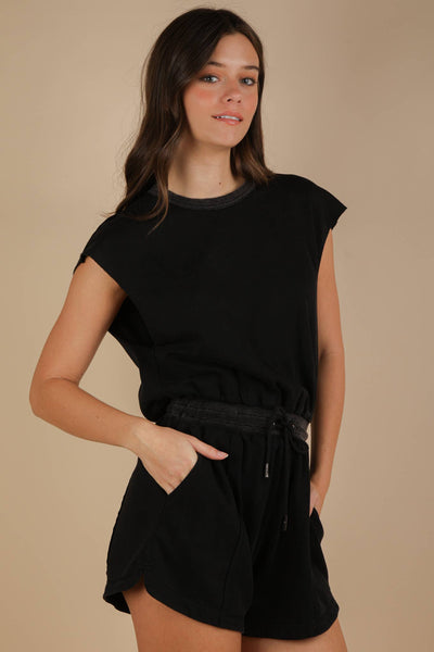 NP70783-Washed Knit Romper w/ Cutout Back: BLACK / S-M-L/2-2-2
