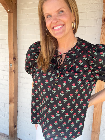 Wooden Heart Floral Peasant Top