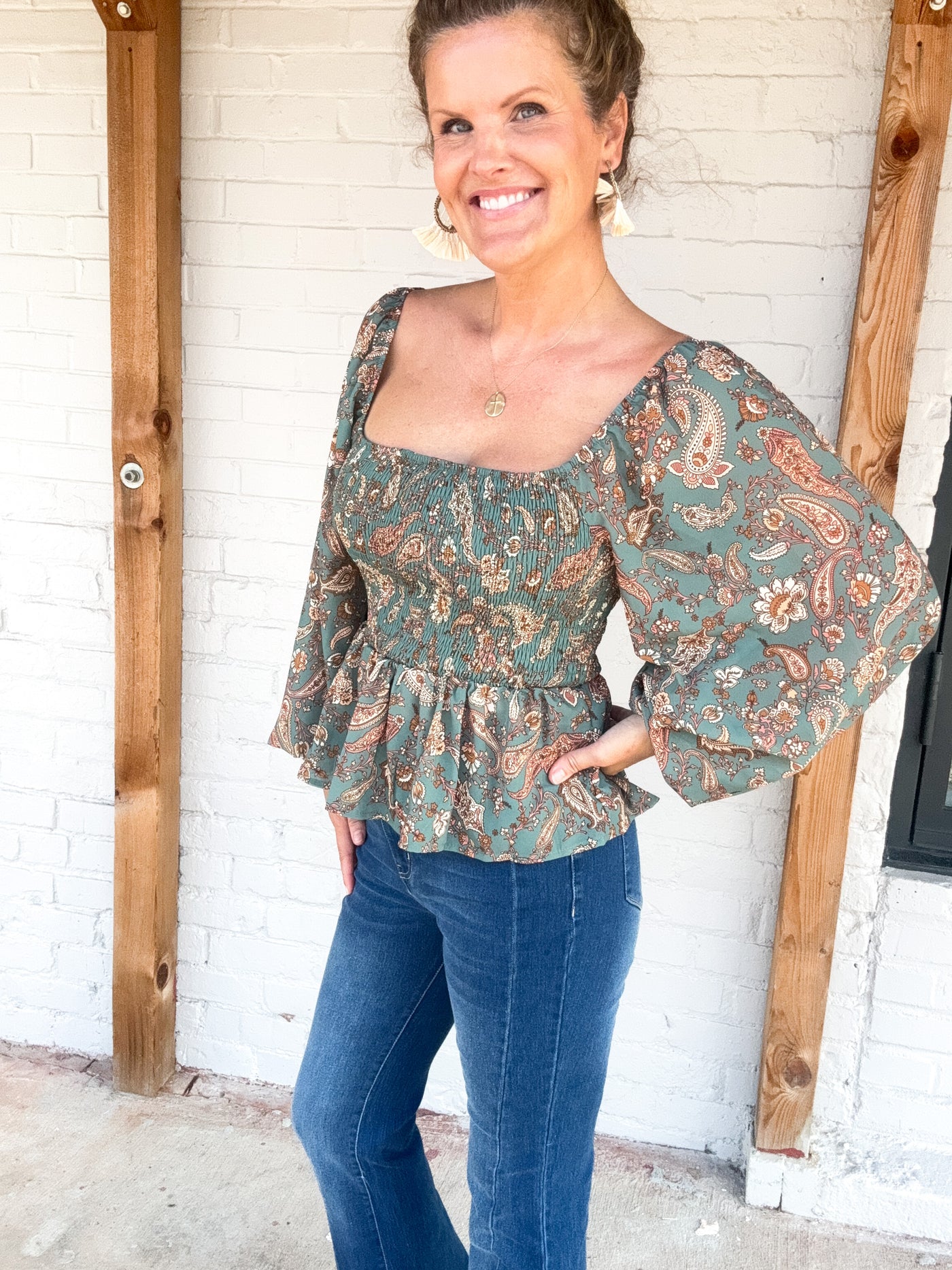 My True Story Paisley Peplum Top