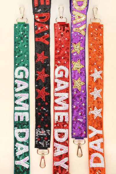 Game Day Sequin Star Patter Shoulder Bag Strap: Red Black