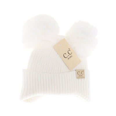 BABY Ear Flap Double Pom C.C Beanie BBHTC0078: Black