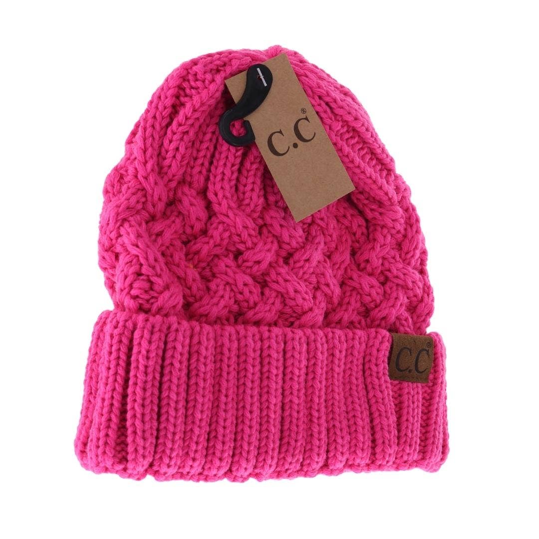 Lattice Knit Cuff C.C Beanie YJ1003: Fuchsia Pink