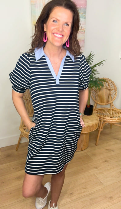 Magic Striped Puff Sleeve Knit Dress