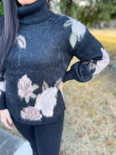 Yellow Rose of Texas Floral Turtleneck Sweater