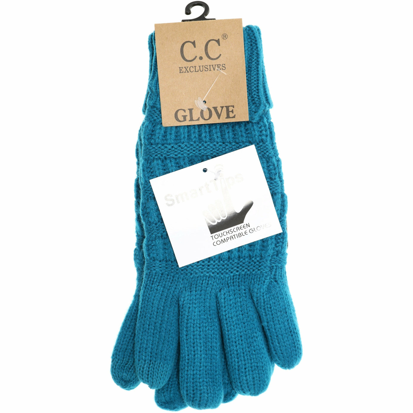 Women's Knit CC Gloves with Fuzzy Lining: Teal