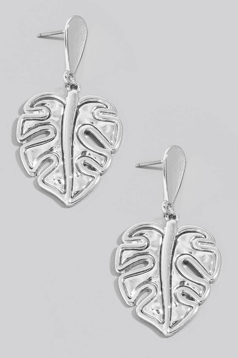 Metallic Monstera Leaf Dangle Earrings: GD