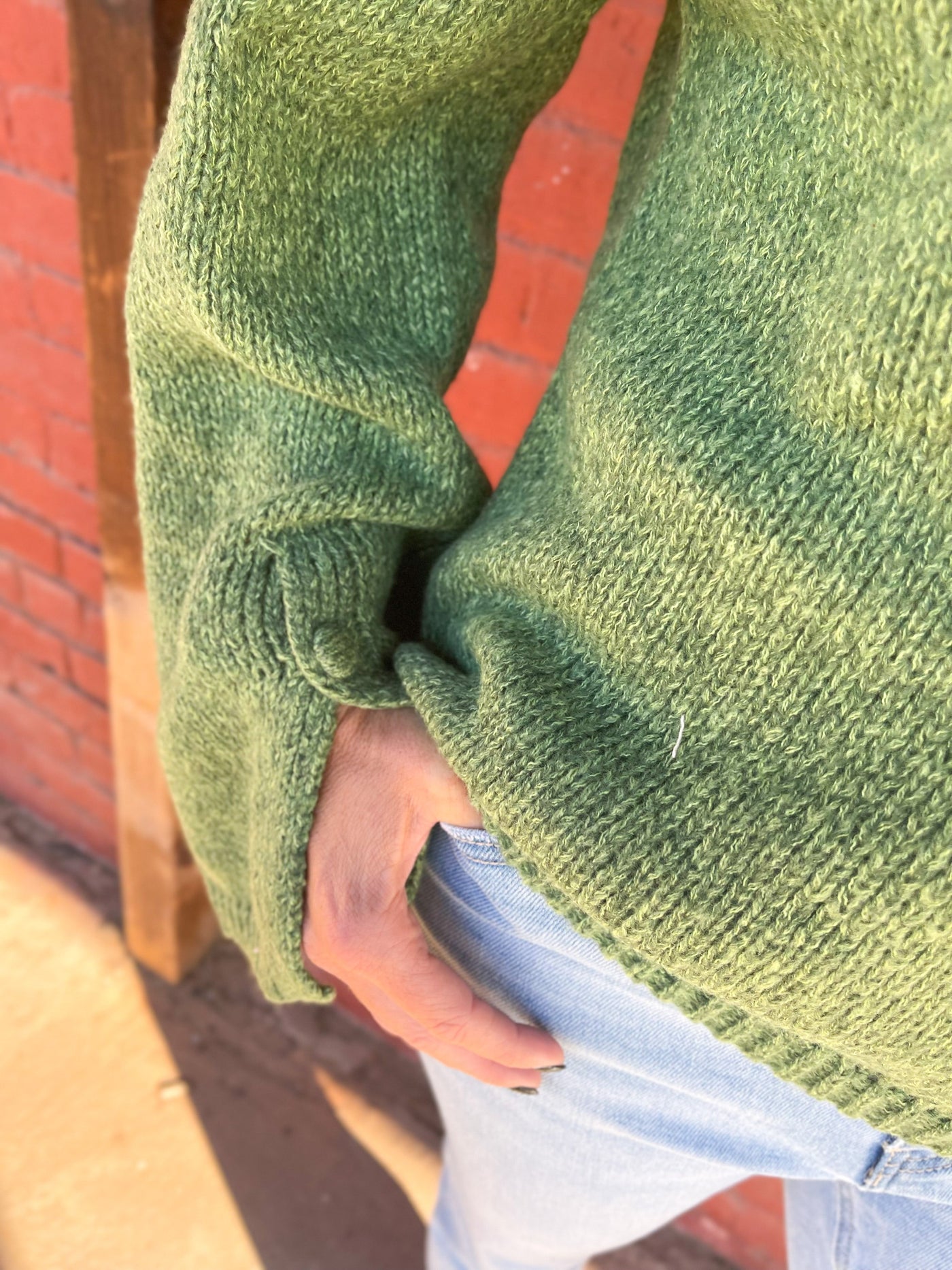 Play A Simple Melody Green Button Neck Sweater