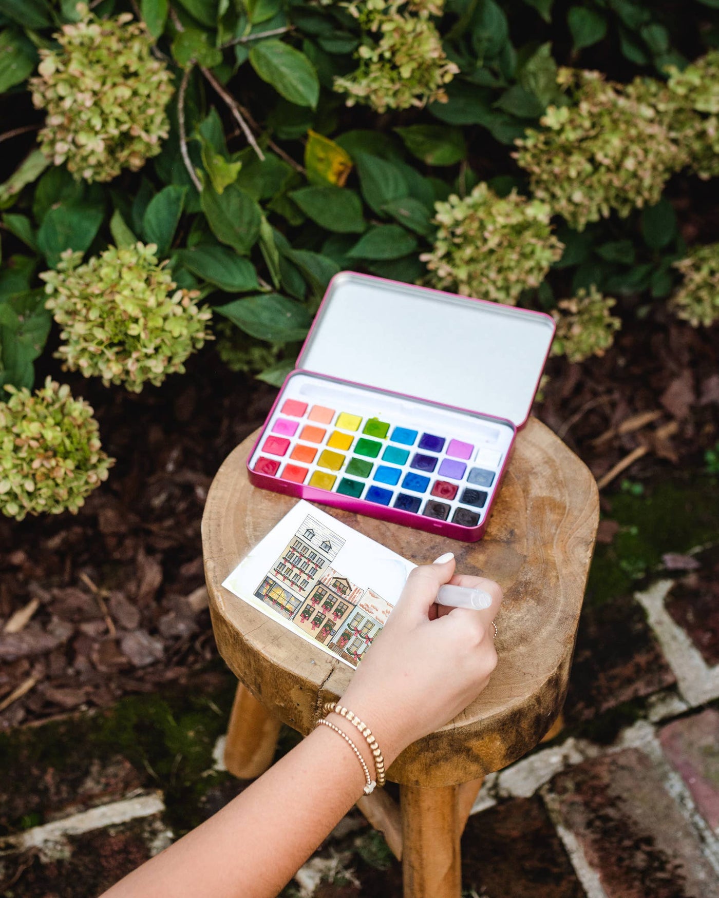 Winter Village watercolor painting kit